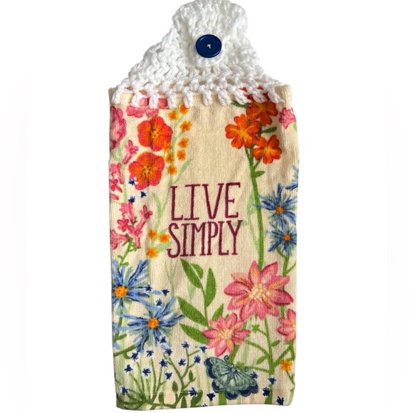 Hand Crafted Colorful Floral Hanging Hand Towel Crochet Top Live Simply Logo - Picture 9 of 10
